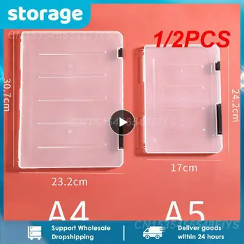 1/2 бр. Прозрачна кутия за съхранение на файлове класификация A4 A5 Преносим клипса Пластмасова кутия Прозрачна довършителни операции кутия за Преносим обтегач