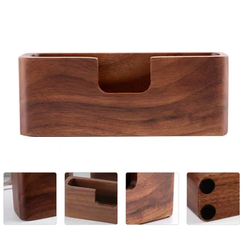 1 бр. Креативна дървена кутия за визитки, дървен държач за карти на офис масата (кафяв)