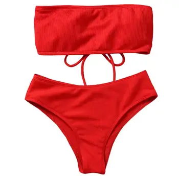 1 комплект Стилен женски плажен костюм, женски бански костюм без банели с подплата в гърдите, топене-bandow, самостоятелна комплект бикини за гмуркане