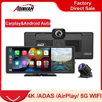 10,26-инчов ADINKAM Обновен 4K Dash Cam 5G WIFI ADAS GPS USB AUX Преносим Безжичен Carplay Android Auto AirPlay Miracast Dashboa