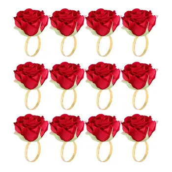 12 БР Кърпа във формата на Червена роза, обтегач, пръстен за салфетки, Сватба парти, Ден на Св. Валентин, Декор за хотела плот, Метална Златния Държач за кърпички