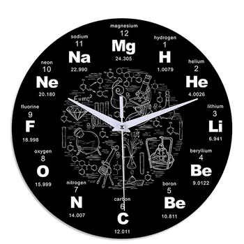 12-цолови Черни стенен часовник с декорация във формата на символ на науката за химия, денонощно в съвременен стил, кварцов часовник в хола