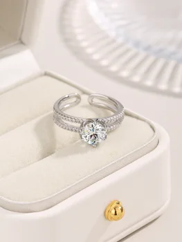 2023 Корейското нов пръстен с шест микро-диаманти във формата на ноктите, модерен универсален пръстен с муассанитом за темперамент, оригинален дизайн
