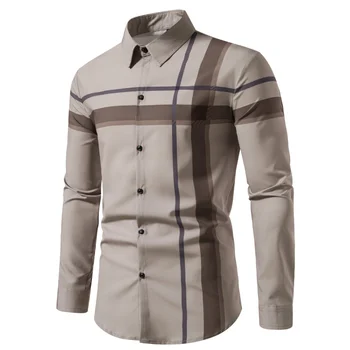 2023 Нова мъжки благородна клетчатая риза на райета, дишаща бизнес ежедневни коприна риза от гладка кожа, мъжки дрехи с дълъг ръкав
