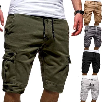 2023 Нова мъжки дрехи, Летни панталони-карго със средна талия и завязками, панталони до коляното за почивка на плажа, всеки ден обикновен универсален панталони с джобове