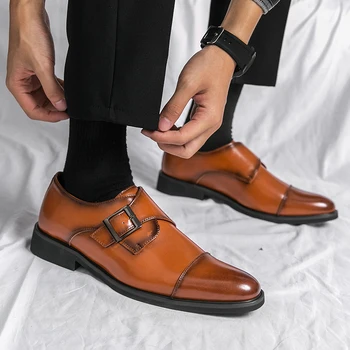 2023 Нови класически бизнес обувки с плоска подметка, мъжки дизайнерски вечерни кожени обувки, мъжки лоферы, подарък обувки, мъжки модел обувки