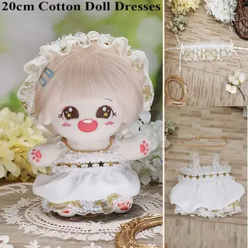 20cm Памучен кукла Сладки весеннелетние рокли Плюшен облекло за кукли с Модни рокли с украса на главата Аксесоари за кукли