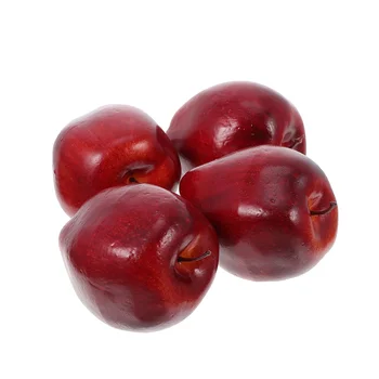 4шт изкуствени червени вкусни ябълки Красят реалистични фалшиви червени вкусни ябълки (тъмно червен)