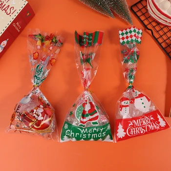 50 бр. Коледен подаръчен пакет Прозрачни пластмасови торбички за подаръци, Бонбони, Бисквити Коледен Магазин за дома Подаръчни торбички за опаковане на бисквитка