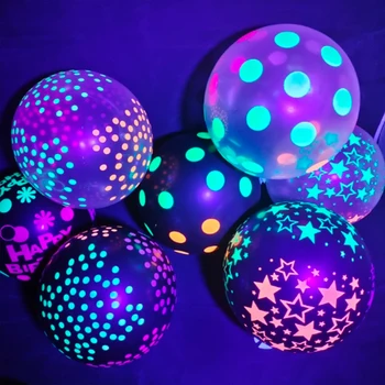 50шт. Мини-неонови балони в грах, Празнични аксесоари за балони, Флуоресцентни Прозрачни 12-цолови Черни Светещи Звезди