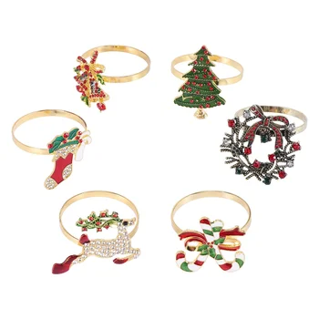 6шт Коледни пръстени за салфетки Коледни Ленти-държачи за хартиени кърпички Венец за празнични партита Декорация на масата за хранене