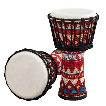 8-инчов Преносим Африкански барабан Джембе Ръчен Барабан с цветни художествени модели Ударен музикален инструмент