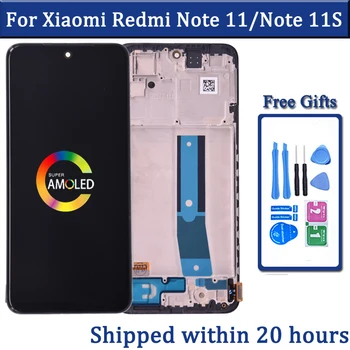 AMOLED За Xiaomi Redmi Note 11 LCD дисплей Note 11 2201117TG Стъклен Сензорен Екран Дигитайзер За Redmi Note 11S LCD дисплей С Рамка