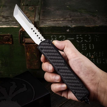 Micro OTF Tech Knife SC Shadow Series и D2 Острието 58-60HRC От Въглеродни Влакна + T6061 Авиационна Алуминиева Дръжка Джобен Нож за Самозащита