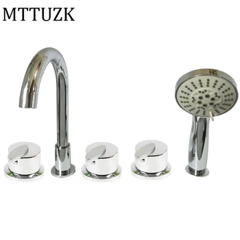MTTUZK Смесител за топла и студена вода от масивен месинг, Смесител за вана, Смесител за баня, 5 бр. комплекти