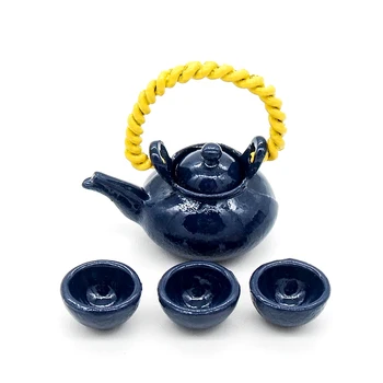 Odoria 1: 12 Миниатюрни ретро чайник Kongfu и набор от чаени чаши от 3 бр., Чаена съдове, кухненски принадлежности за куклена къща декор куклена къща