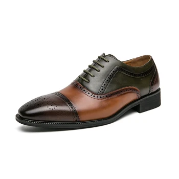 Oxfords, мъжки обувки, Модерни бизнес ежедневни обувки за партита, празненства, светски ретро-моделиране обувки с перфорации тип 
