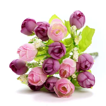 Spilewka15Heads/Комплект Мини Роза Чаен Пъпка Перла Пъпка Начална Дневна Договореност Украса Фалшиви Растения, Изкуствени Цветя