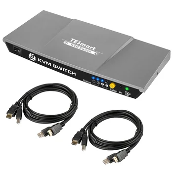 TESmart 2-лентов HDMI USB KVM 2-портов превключвател, 2-портов автоматичен kvm превключвател С поддръжка на IR-дистанционно управление