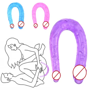 U-образна Мека Желеобразный Двойно дилдо за женската мастурбация, Реалистичен Масаж на точките G пениса, Стимулиране на Секс Играчки за жени и Игри за възрастни