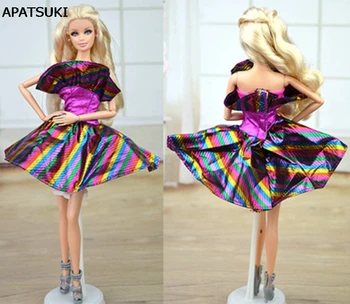 Аксесоари за кукли Лилаво блестящо облекло Рокля за куклата къща на Барби Вечерна рокля Къса рокля Vestidos за кукла Барби
