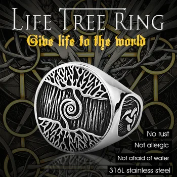 Байер Носа викинга от неръждаема стомана 316L за мъже пръстен Дървото на живота Скандинавски Воин Славянски Валькнут Амулет бижута LR629
