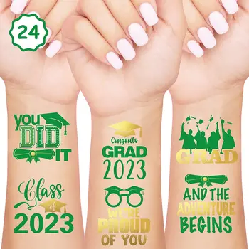 Временни татуировки на бала, зелени и златни искри, сувенири за вашия абитуриентски партита, Писма на завършилите 2023 година, бижута за тяло