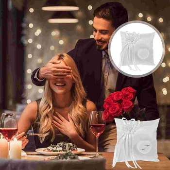 възглавница за годежен пръстен с бяло цвете, възглавница за годежен пръстен носител, кутия за годежни пръстени, държач за пръстените на годишнина от сватбата