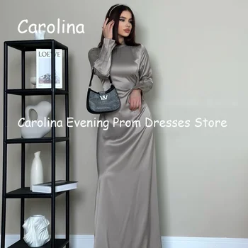 Выпускное рокля Carolina Satin Русалка с кръгло деколте и рюшами дължина до пода, луксозно вечер Елегантна Вечерна рокля за жените 2023 г.