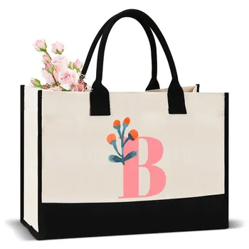 Дамски чанта за пазаруване, ежедневни холщовая чанта през рамо с писмото първоначалното име и шарките, множество