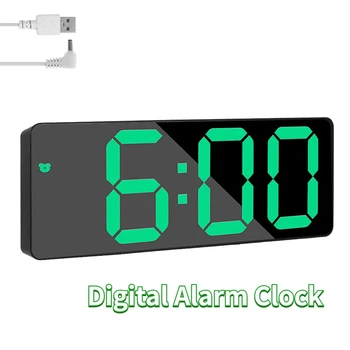 Дигитален будилник с led огледален дисплей, мулти-функционални пътни будилници с бутон за повторение, led часовници с регулируема яркост