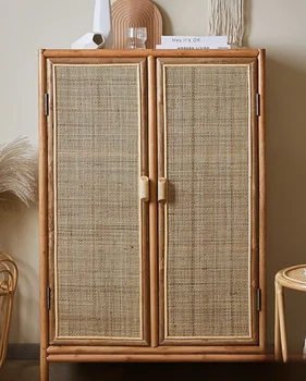 Домашен сервант от естествен ратан в стил Ретро, Стенен Шкаф за съхранение на вещи в хола, B & B Storage Storage