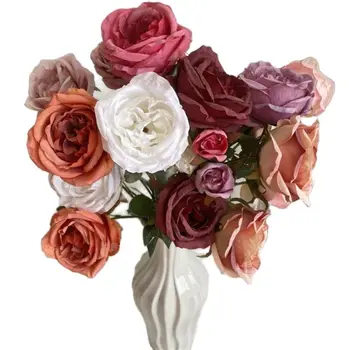Една Изкуствена Есенна Роза на Дълго Стъбло (3 Глави/на брой) Дължина 26 инча, Имитирующая Рози Остин за Сватба, Дом на Декоративни Изкуствени Цветя