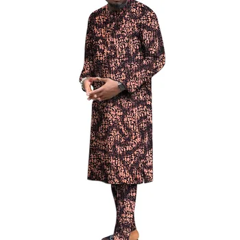 Ежедневни мъжки комплекти с принтом в африканския стил, блузи с дълги ръкави + панталони, ушити по поръчка, модни вечерни рокли в нигерия стил