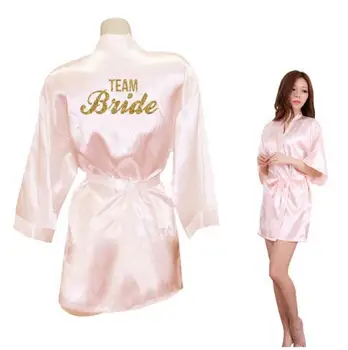 Екипът Bride Crown Bride Кимоно с блестящ Златен принтом, халати от изкуствена Коприна, Дамски дрехи, за да се подготви за сватбата си за моминско парти, Безплатна Доставка