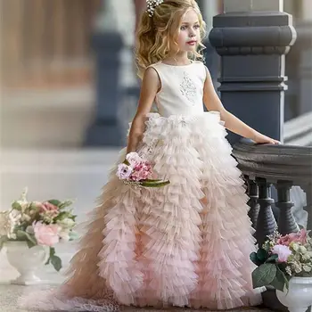 Елегантна Рокля с Цветя Модел за Момичета на Сватба, на много Нива Принцеса в стил Лолита
