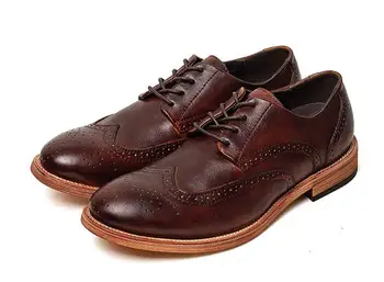 Издълбани обувки-броги ръчно изработени, мъжки обувки от естествена кожа в стил ретро, класически мъжки, мъжки обувки