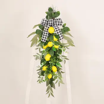 Изкуствени Лимони, зелени листа, венец, монтиран на стената декоративни предмети за декорация на дома, хол, Пряка доставка