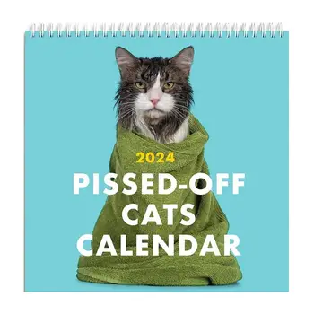 Календар зла котка в 2024 година, Весел Стенен Арт календар, Разозленные котки, домашен планер и дневник, Месечен календар коте, подаръци и интериор