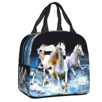 Класическа картина с изображение на движещ се кон, изолирано чанта за обяд за жени, работа на смени чанта за топли и студени обеди с животни, Офис кутия за bento за пикник