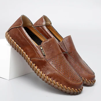 Кожени обувки, пролетно-летни мъжки кухи дишащи бизнес обувки British вятъра, по-големи размери, модерен ежедневни обувки-боб