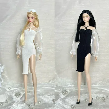 Комплект дрехи / черно тънката рокля + бял дълъг ръкав / 30 см стоп-моушън облекло костюм летни дрехи за 1/6 Xinyi FR ST Кукла Барби