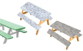 Комплект калъфи за маса и столове за пикник, водоустойчив правоъгълна покривка от PVC, Гъвкави калъфи за пейки за пикник с маси на закрито и открито