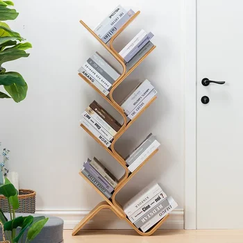 Креативен интериор книги рафтове във формата на дърво, лавица за книги, полици за съхранение на книги, подови ламинирани рафтове, шкафове