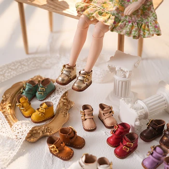 Куклени сладък модни обувки Martin от телешка кожа с двойни копчета, обувки за Blythes, Ob22 24, Ymy, Licca, Azones, Ob24, Fr стоп-моушън обувки