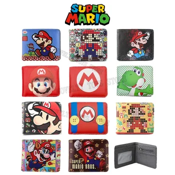 Къса портфейли на Super Mario Bros за деца, кожен сгъваем портфейл, Преносим модерен държач за карти, портфейл за монети, Изискан Коледен подарък