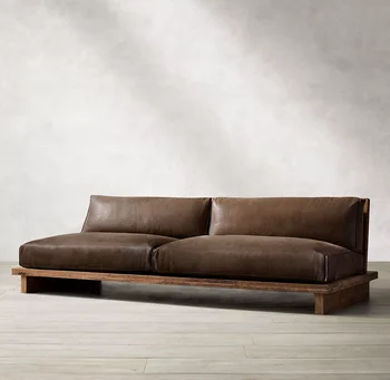 Луксозен кожен диван, ръчно изработени от дъб бруля Sassanid OEM, модерен американски Верижен Подлакътник ръчно изработени
