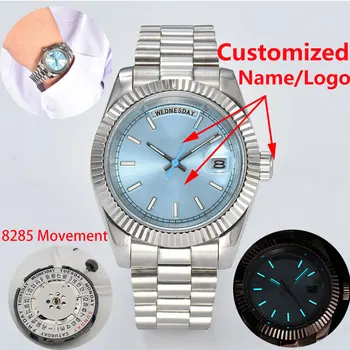 Луксозни мъжки часовник 8285 Механизъм с двойно календар Корпус от неръждаема стомана 316L Сапфирен кристал Мъжки часовници с логото на поръчка