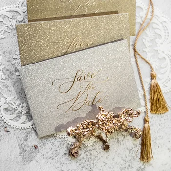 Луксозно шампанско Потребителски ЛОГО Блестящ джобен плик за покани за сватба Лъскава опаковъчна хартия за Печатане на златно фолио