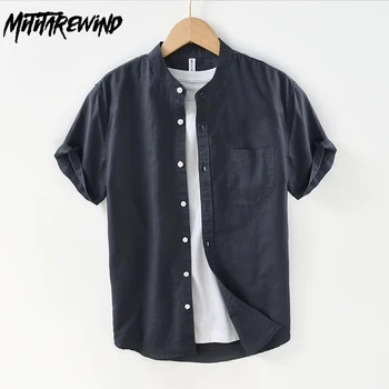 Лятна риза Мъжки Улични ежедневни ризи от памук и лен, С джоб и с къс ръкав Риза Harajuku е Лесна Универсална мъжки дизайнерски дрехи